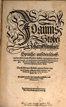 Scharpffsinniger Sprüche, auß den schrifften der ... Griechen