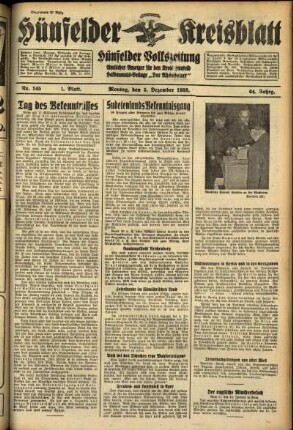 Erste Ausgabe vom Montag, den 05. Dezember 1938.