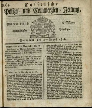 Nr. 64, Sonnabend, den 10ten August 1816