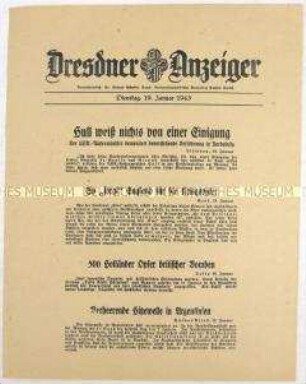 Nachrichtenblatt "Dresdner Anzeiger" u.a. zu einer Pressekonferenz des US-Außenministers Cordell Hull