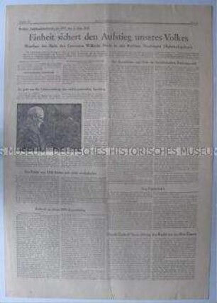 Fragment der Tageszeitung der KPD "Deutsche Volkszeitung" zur Parteikonferenz der KPD mit dem Wortlaut der Rede von Wilhelm Pieck