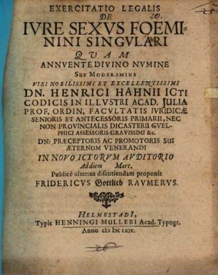 Exercitatio legalis de iure sexus foeminini singulari