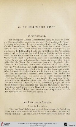 VI. Die Hellenische Kunst