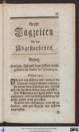 Grosse Tagzeiten für die Abgestorbenen.