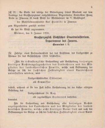 4. Ministerialbekanntmachung, betreffend die Ersatzwahl eines Landtagsabgeordneten
