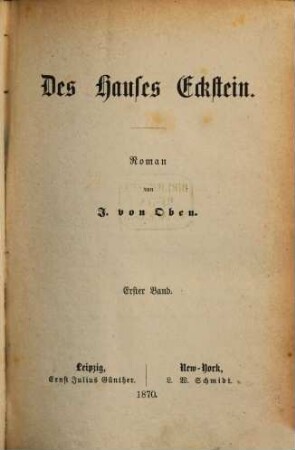 Des Hauses Eckstein : Roman, 1