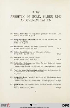 Arbeiten in Gold, Silber und anderen Metallen (Nr. 171-191a)