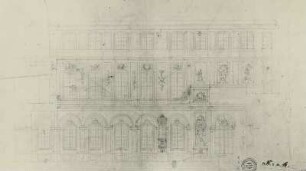 Schloss Hubertusburg in Wermsdorf, D Bl. 16: Längsschnitt der Schlosskapelle (um 1745)