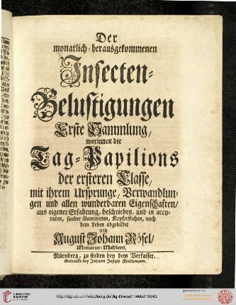 Titelblatt: Tag=Papilions, Erste Klasse