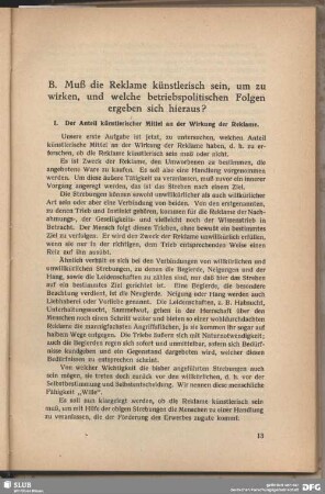 I. Der Anteil künstlerischer Mittel an der Wirkung der Reklame