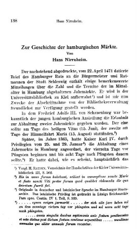 Zur Geschichte der hamburgischen Märkte