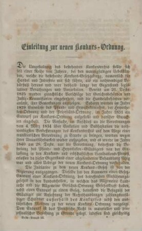 Einleitung zur neuen Konkurs-Ordnung.