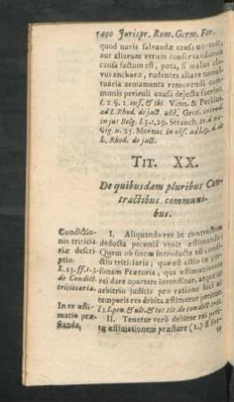 Tit. XX. De quibusdam pluribus Contractibus communibus