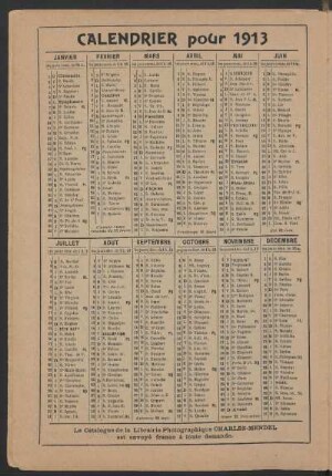 Calendrier poúr 1913