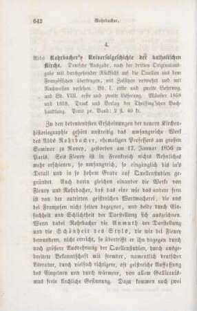 642-649 [Rezension] Rohrbacher, René François, Abbé Rohrbachers Universalgeschichte der katholischen Kirche; Band I. und VIII.