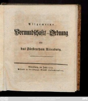 Allgemeine Vormundschafts-Ordnung für das Fürstenthum Altenburg