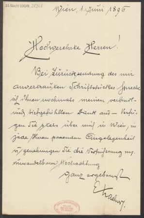 Brief an B. Schott's Söhne : 01.06.1896