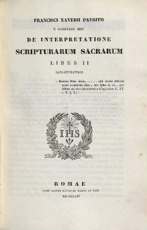 Francisci Xaverii Patritii E Societate Iesu De Interpretatione Scripturarum Sacrarum, 2. Paradeigmatikos