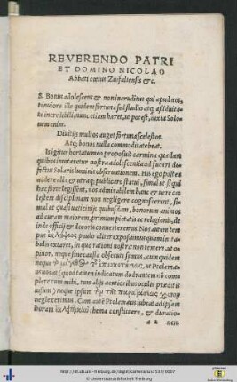 Reverendo Patri Et Domino Nicolao Abbati coetus Zvifaltensis etc.
