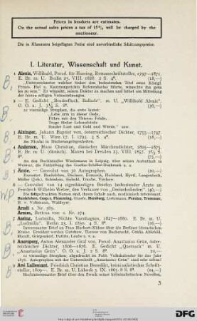 I. Literatur, Wissenschaft und Kunst (Nr. 1-272)