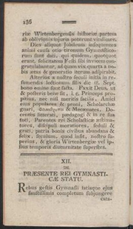 XII. De Praesente Rei Gymnasticae Statu