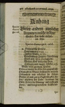 Anhang Vieler andern nutzlicher Artzneyen welche in Apothecker-Tar nicht enthalten seyn.