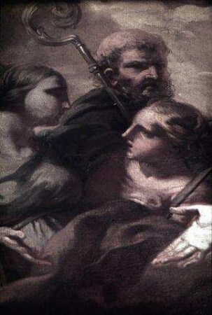 Die heilige Katharina in den Wolken, umgeben von Heiligen