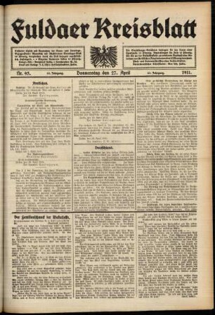 Ausgabe vom Donnerstag, den 27. April 1911.