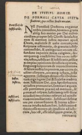 De Formali Causa Iustificationis, quae rectius finalis vocatur.