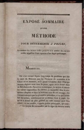 Exposé sommaire dúne méthode.