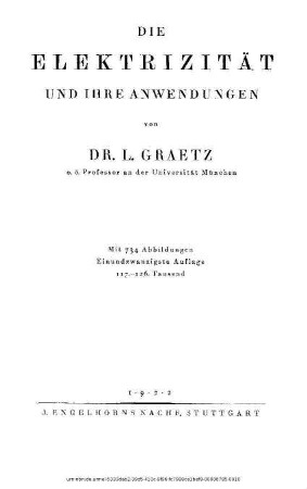 Die Elektrizität und ihre Anwendungen