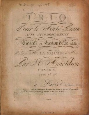 Trio : pour le forte-piano avec accompagnement de violon et violoncelle obligé ; oeuv. 5