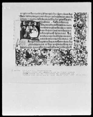 Missale mit Kalendarium aus Kloster Kaisheim — Buchseite mit historisierter Initiale und Bordüre, Folio 146recto — Initiale S, darin Darstellung im Tempel, Folio 146recto