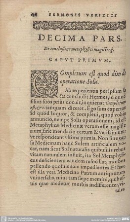 Decima Pars. De conclusione metaphysici magisterij.
