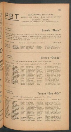 Hipódromo Nacional - Reunión del Sábado 2 de Febrero de 1907 - Programa oficial