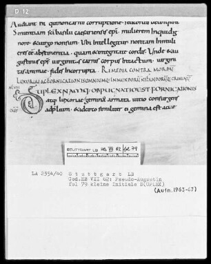 Quadripartitus (Sammlung von Patresexerpten und Kanones in vier Büchern) — Initiale D (uplex), Folio 79recto