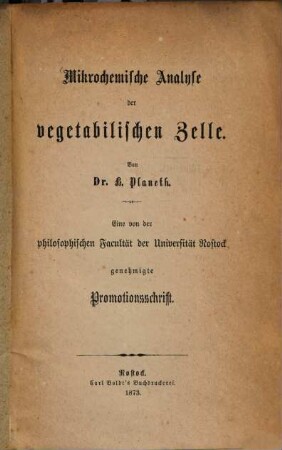 Mikrochemische Analyse der vegetabilischen Zelle