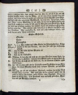 Erstes Gespräch. Glaube, Liebe, Thätigkeit