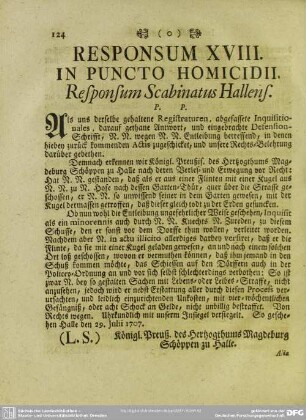 Responsum XVIII. In Puncto Homicidii