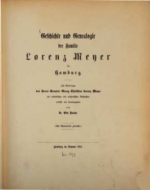 Geschichte und Genealogie der Familie Lorenz Meyer in Hamburg