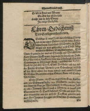 Ehren-Gedächtniß Des Seeligverstorbenen.