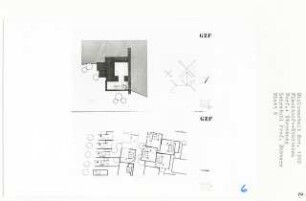Städtebau Flechtorf (Diplomarbeit bei Kurt Dübbers): Tanzpavillon, Gartenhofhäuser, Grundrisse, Dachaufsicht 1:200