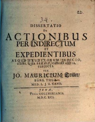Dissertatio De Actionibus Per Indirectum Et Expedientibus