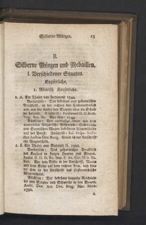 B. Silberne Münzen und Medaillen