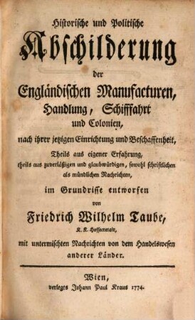 Historische und Politische Abschilderung der Engländischen Manufakturen