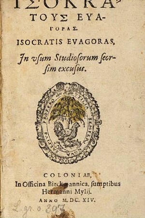 Isokratus Euagoras : = Isocratis Euagoras : In usum Studiosorum seorsim excusus