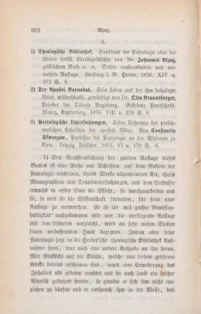 502-509 [Rezension] Alzog, Johann Baptist, Handbuch der Patrologie oder der ältern christlichen Literärgeschichte