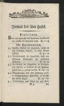 Innhalt des Isten Hefts.