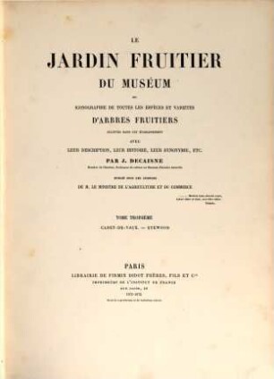 Le jardin fruitier du Muséum ou iconographie de toutes les espèces et variétés d'arbres fruitiers cultivés dans cet établissement avec leur description, leur histoire, leur synonymie, etc., 3. Cadet-de-Vaux - Eyewood
