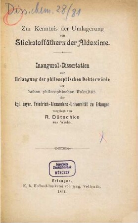 Zur Kenntnis der Umlagerung von Stickstoffäthern der Aldoxime